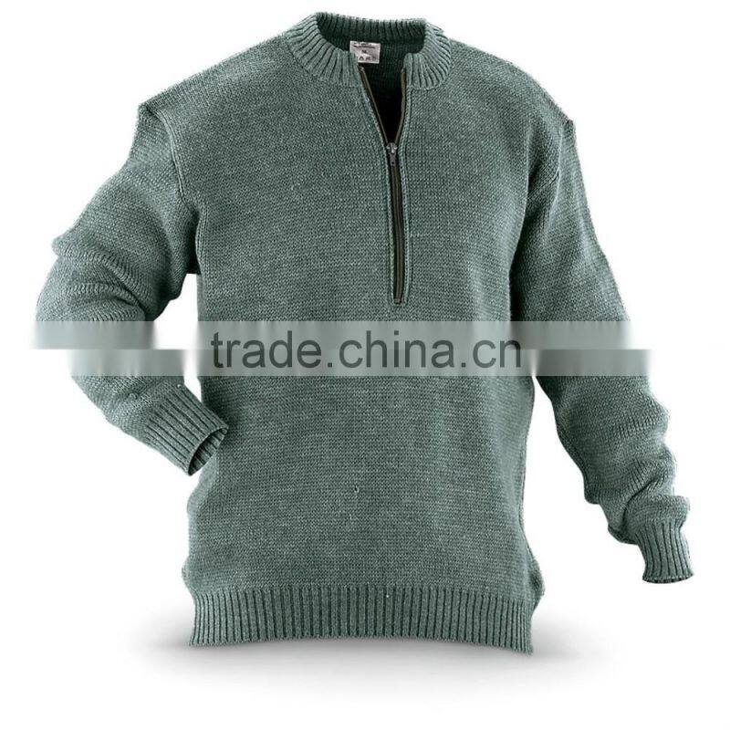 Mens top quality fleece blend pullover sweater half zipper army style custom mens army uniform