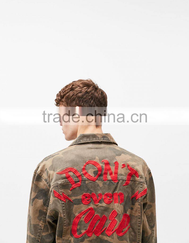 2017 custom men camo motorcycle jacket with embroidery