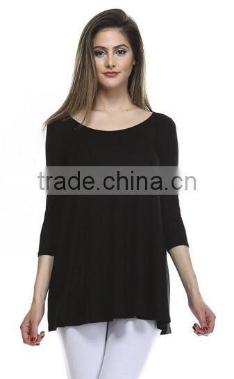 2016 blouse and shirt for ladies fashion elbow sleeve tunic blouse with soft flowy drape