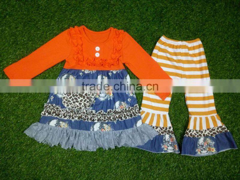 Boutique children halloween clothes pearl tunic and stripe litter kids halloween outfits