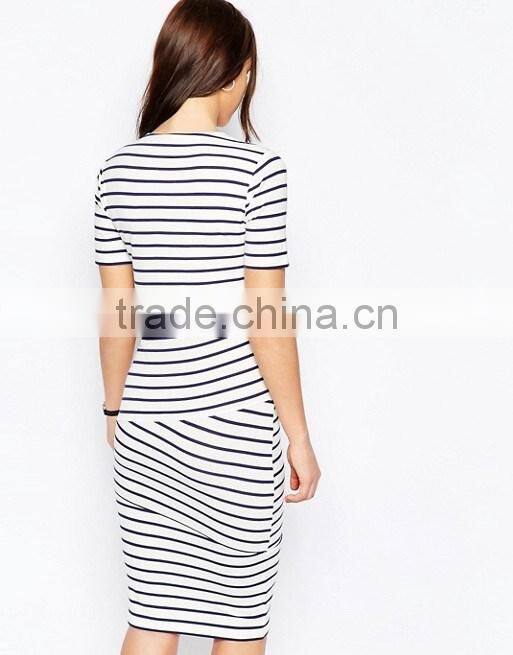 New fashion elegant dress short sleeve high quality stripe knitted maternity clothes