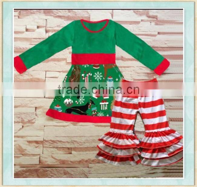 wholesale children's boutique outfit christmas new brand stripes clothes girls winter cheap clothing