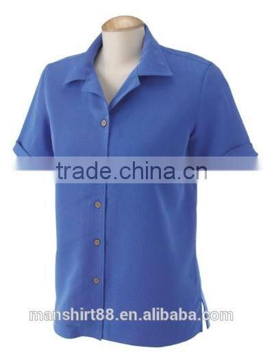 35% cotton 65% polyester tailored collar short sleeve women's work shirt