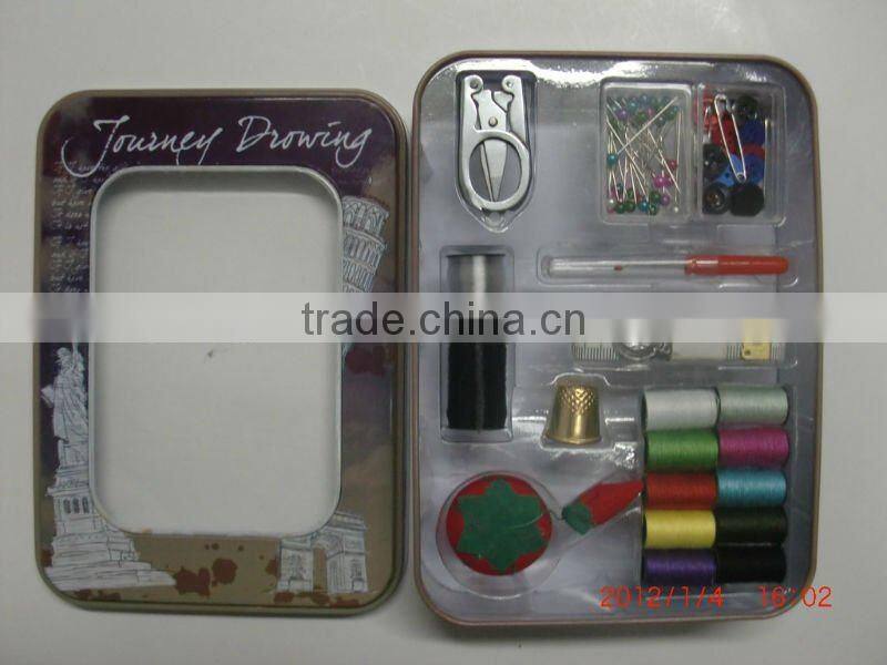 square sewing tin box