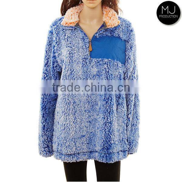 Wholesale Womens Frosted Collar Quarter Zip Sherpa Fleece Pullover