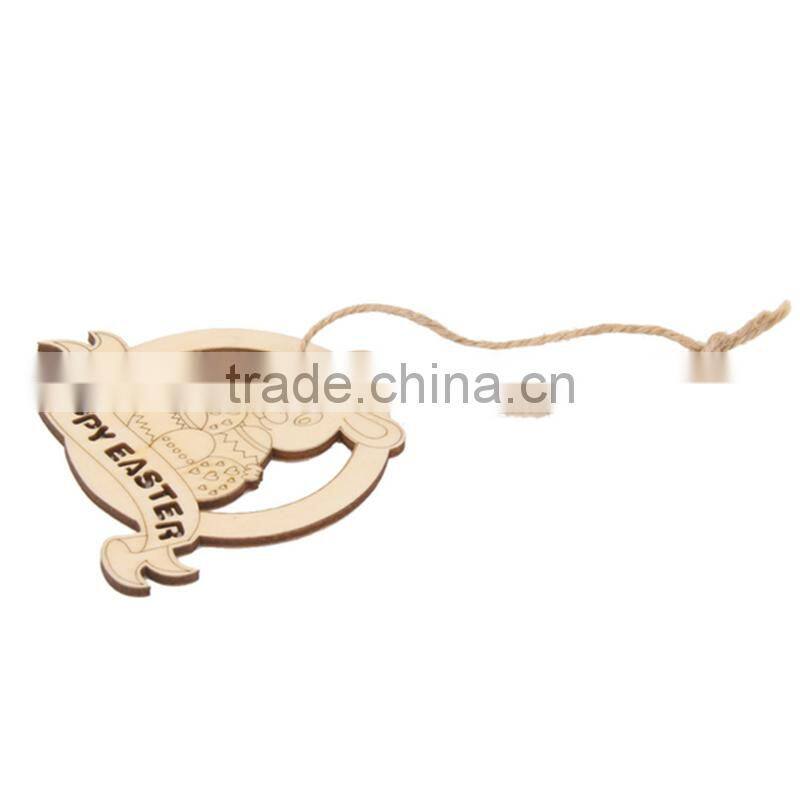 New Arrival Wood Cut Happy Easter Rabbit Wooden Tag Embellishment with String