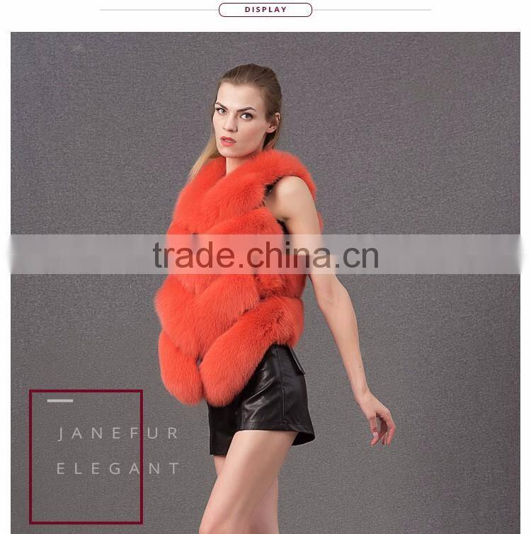 European style orange fox fur jacket for women