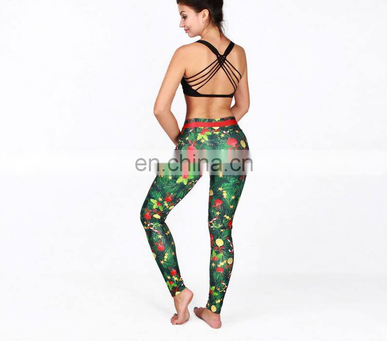 Hot sale custom made colorful printed sports yoga Christmas legging