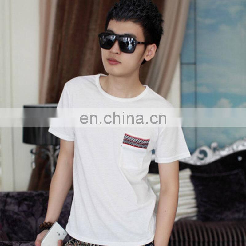 Peijiaxin Latest Design Casual Style O-neck White Plain Cheap Men Fancy Pocket T shirt