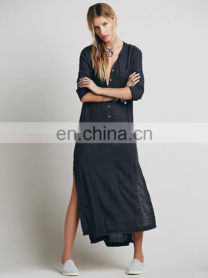 High quality Muslim woman wear, high low cotton long sleeve dress design