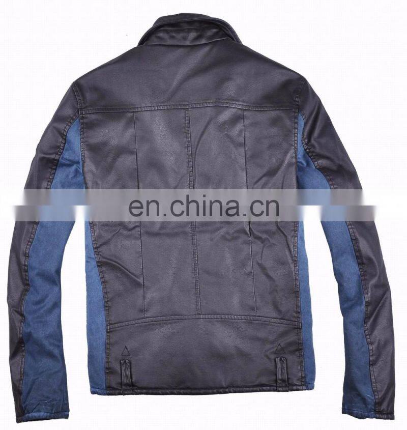 2016 Latest Fashion Mens Leather Jacket with Inserted Half Leather
