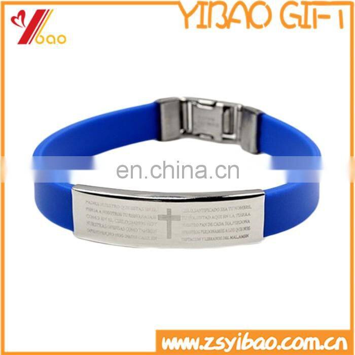Custom engraved metal silicone bracelet with stainless steel plate