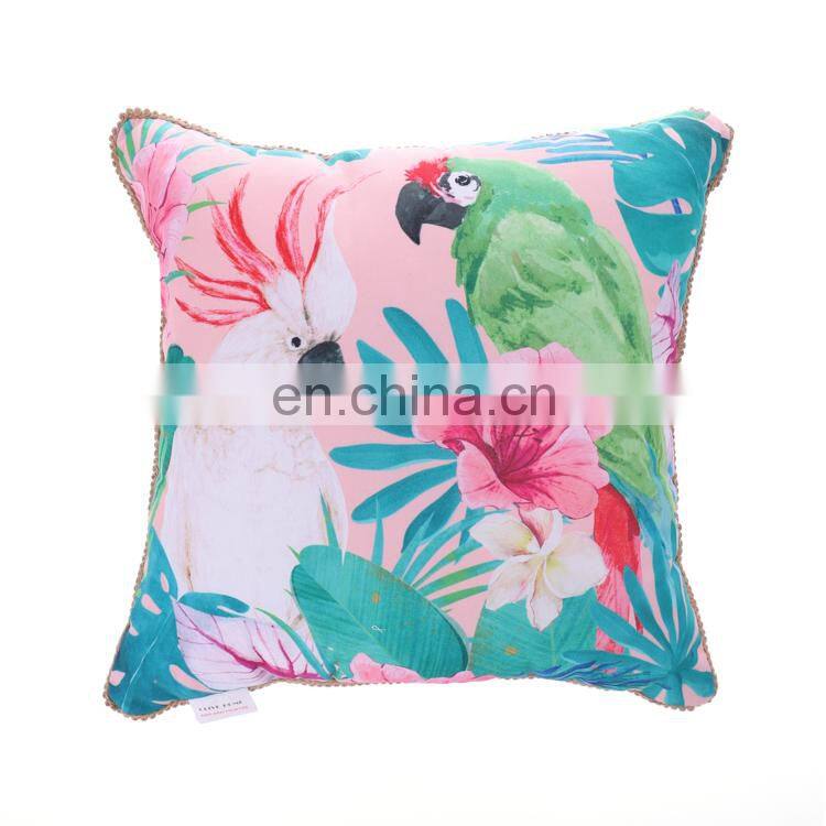 Recycling Custom animal Toucan printed pillow polyester canvas water resistant outdoor cushion for home decor sofa