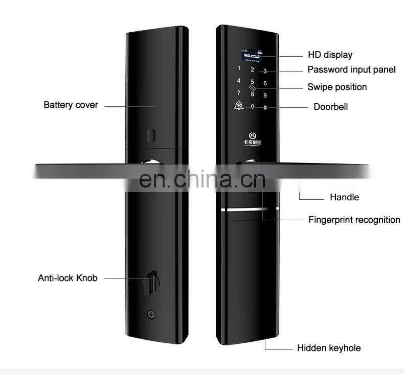High Security Fingerprint Keypad Smart Door Lock unlock with Code, Card, Fingerprint ,handle and key