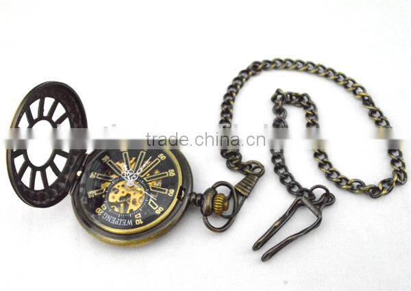 Cute carving watch face retro style bronze watch case mechanical antique pocket watch brands