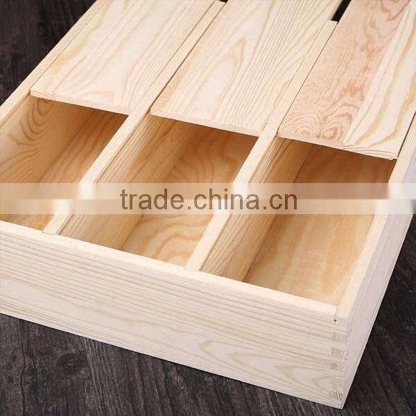 handmade three bottles slid cover wood wine packing gift box