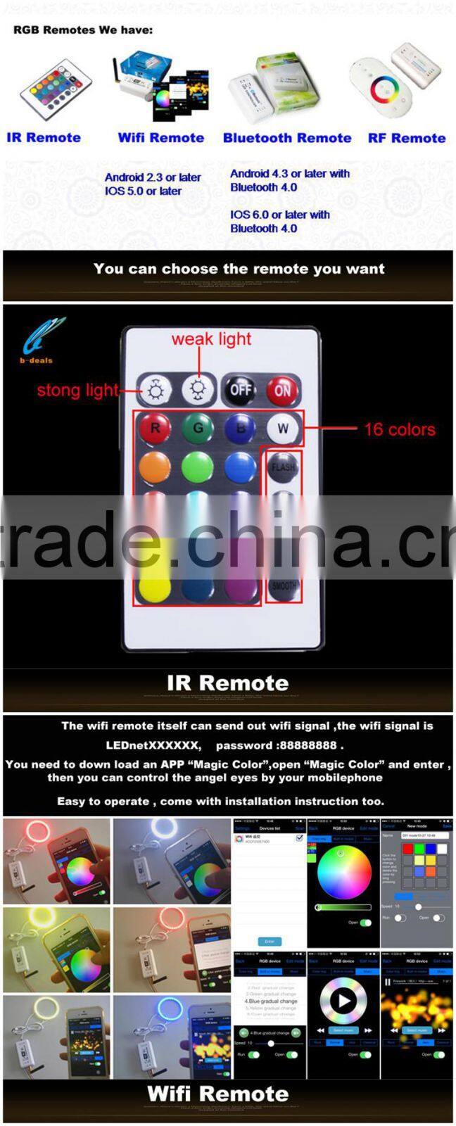 wifi remote RGB led angel eyes color changing angel eyes for bmw e36 e39 e46