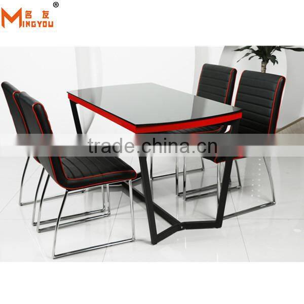 modern design metal glass dining table and chair 1+4