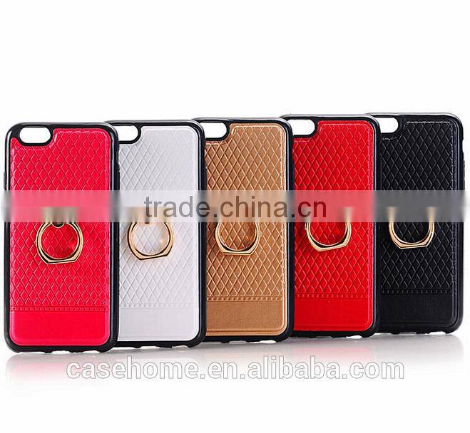 Leather Coated Soft TPU Case for iPhone 6 Ring Grip Stand Holder Cover Case