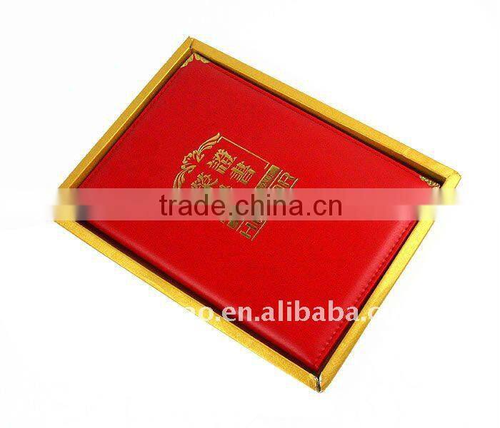 PU Gold Foil Stamping Logo Honor Certificate Holer