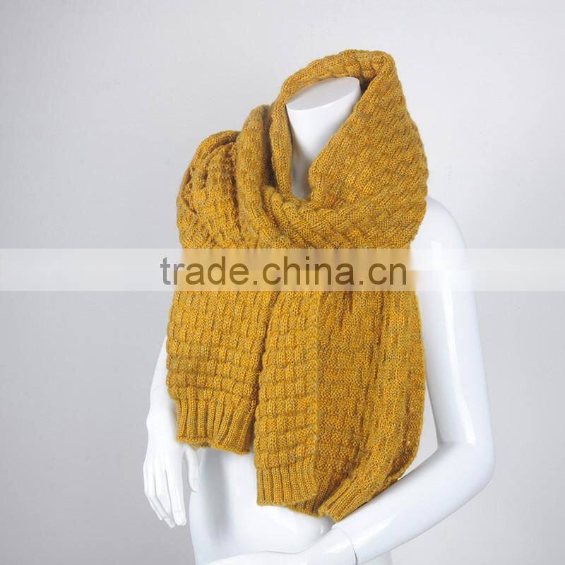 Custom jacquard acrylic yellow women and men knitting scarf