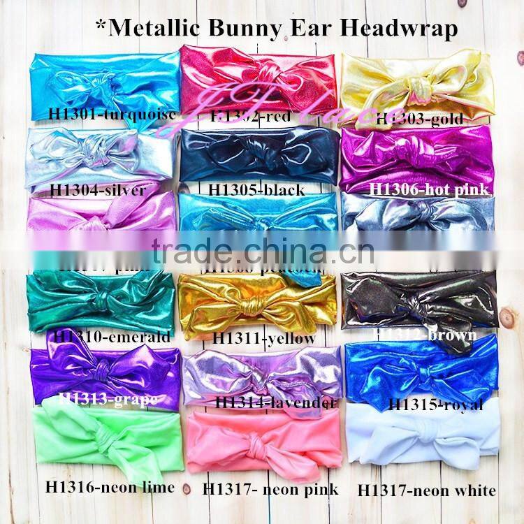 Cotton fabric golden polka-dots bow headbands - foil gold wide elastic knitted headwraps