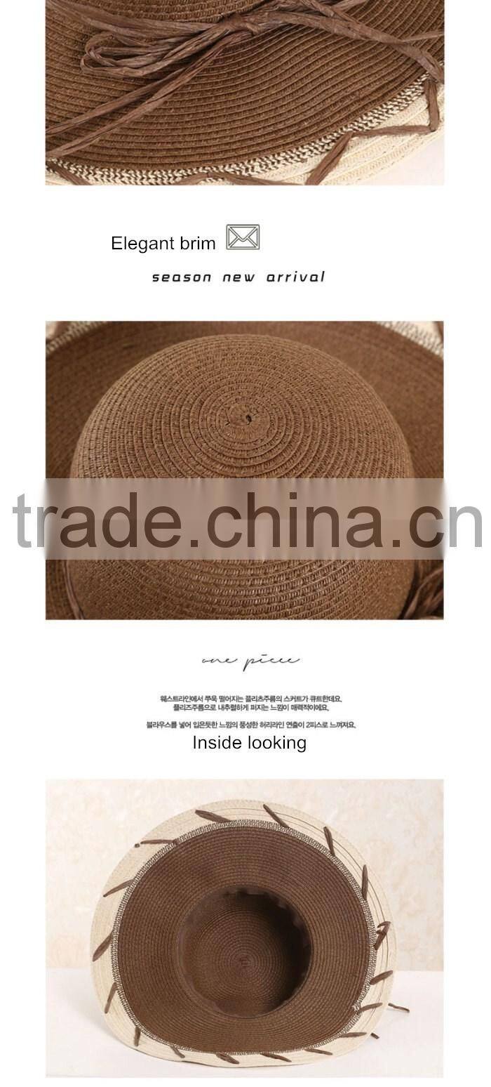 QXSH0014C Summer rope wide brim fedora Straw hat Lace beach hat
