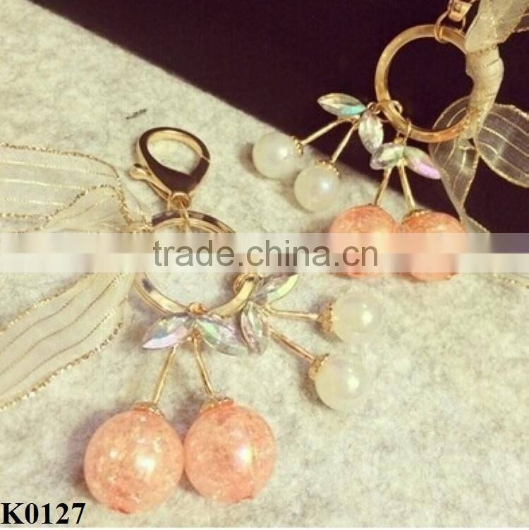 Wholesale Creative lovely cherry keychain metal keychain Gemstone Keychain K0127