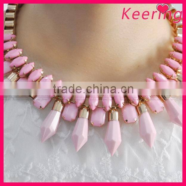 Hot sale gold chain with pink beads fashion necklace WNK-270
