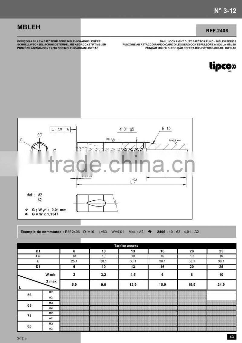 Rabourdin MBLEH standard ISO 10071 ball lock light duty ejector punch