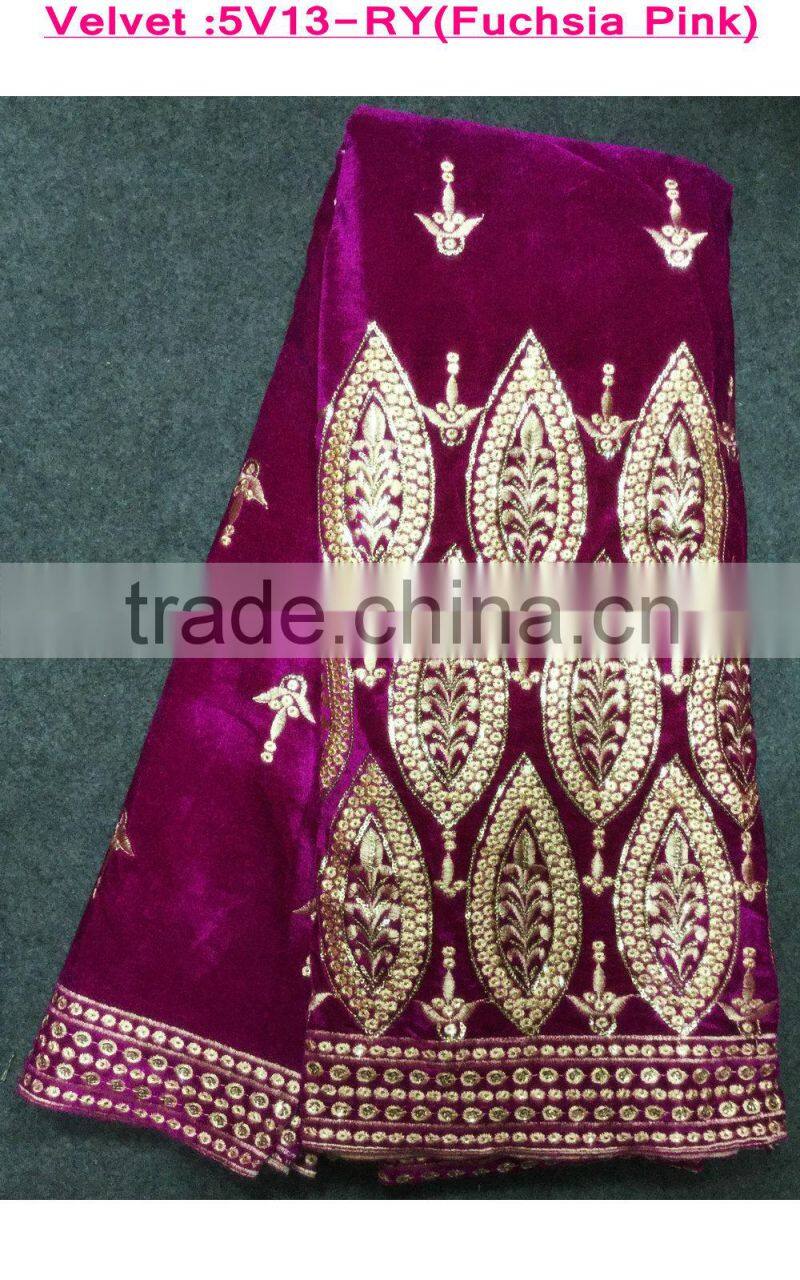 guangzhou african lace embroidery fabric Wine color Indian styles embroidery attrative fashion African velvet lace fabrics