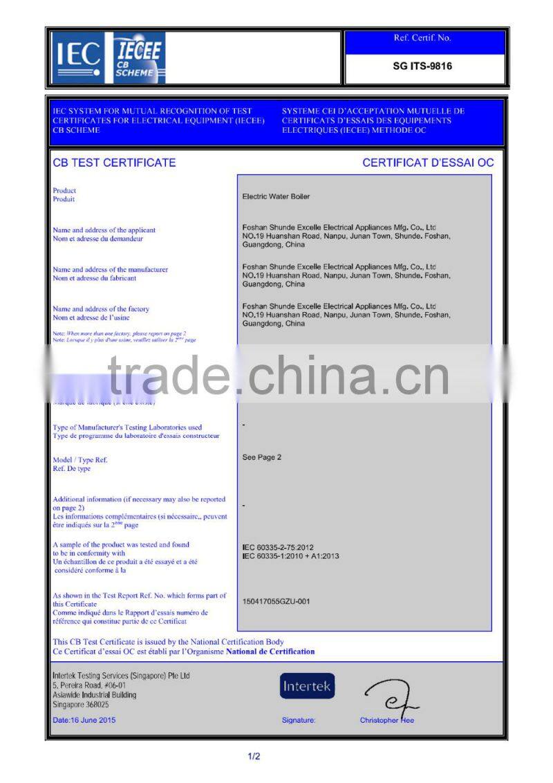 16L High quality Stainless Steel Manual Fill Electric Single Layer Drinking Water Boiler