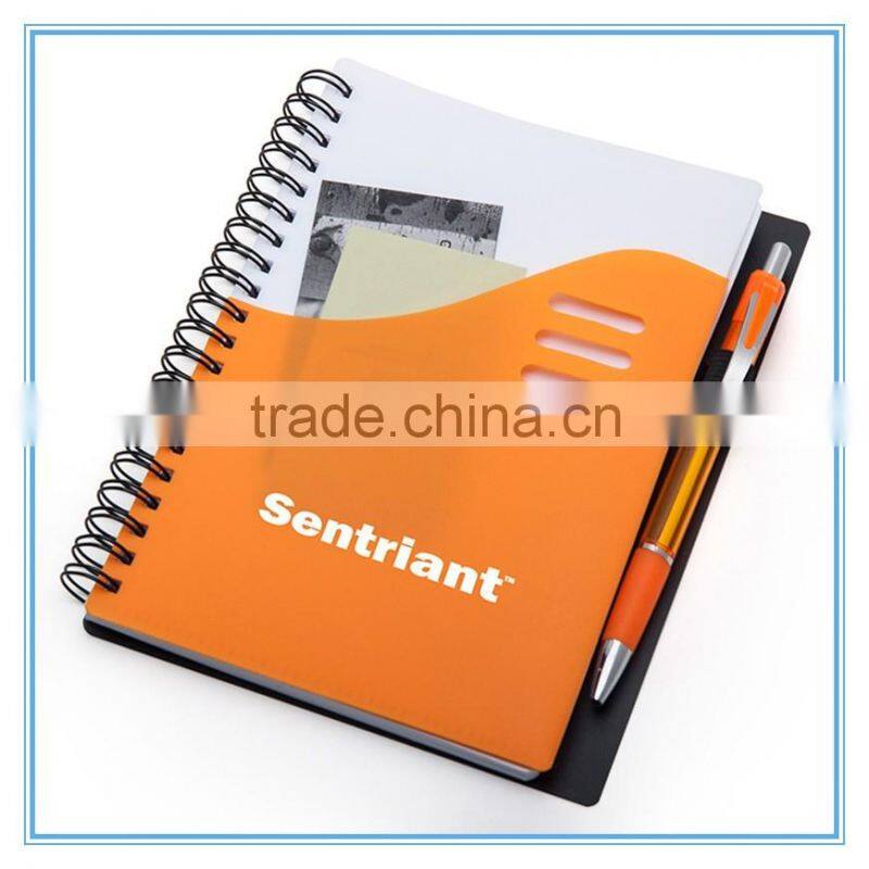 China factory sale pp cover notebook in spiral binding with pen