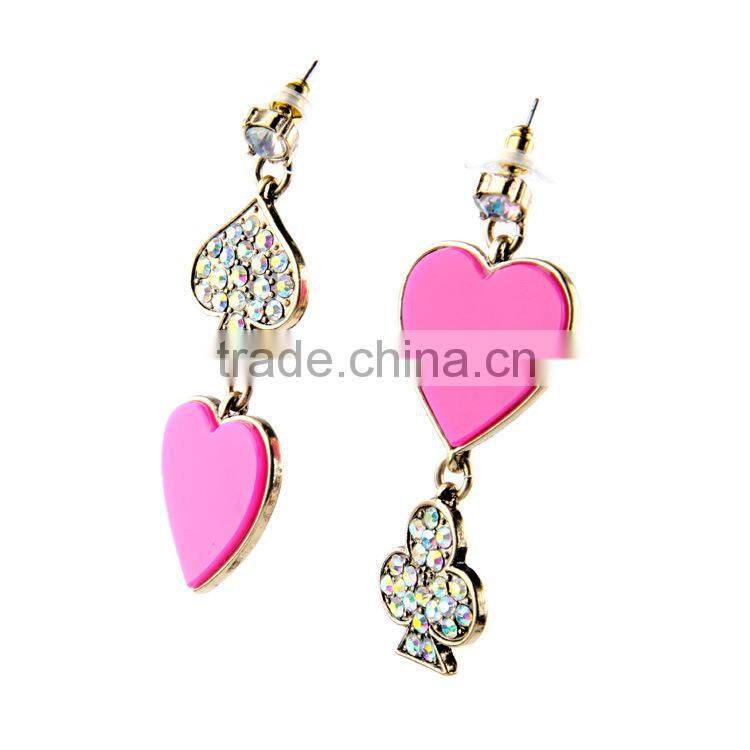 poker pink heart pendant design earrings of heart, top design earring
