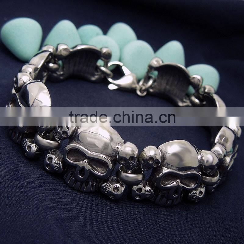 Men Punk Jewelry 316L Stainless Steel Skull Bracelet Wholesale
