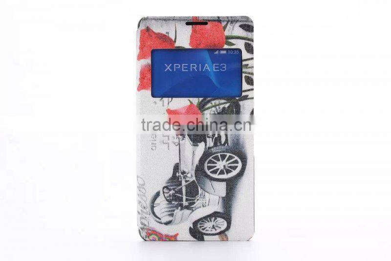 Water printing PU cell phone case For SONY E3