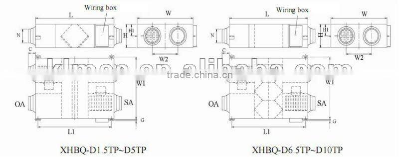 bypass function 115~2000 m3/h heat recovery ventilator