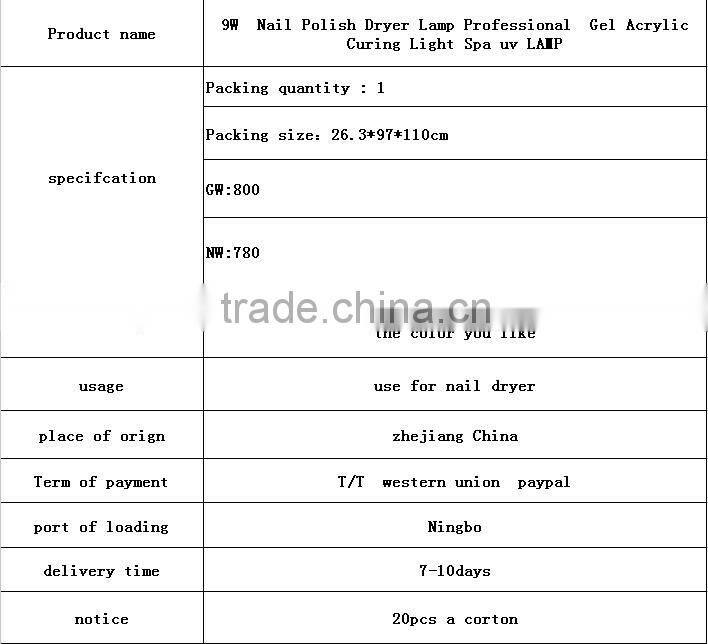 9W Nail Polish Dryer Lamp Professional Gel Acrylic Curing Light Spa uv LAMP