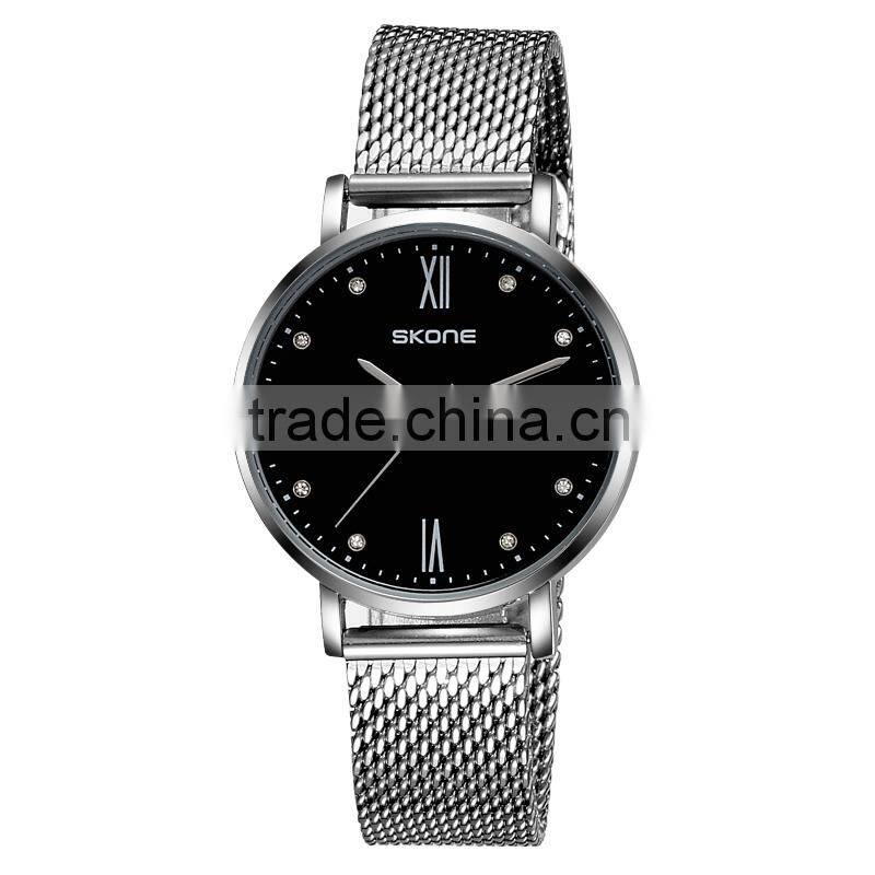 SKONE 7392 mesh steel band stainless steel back water resistant watch