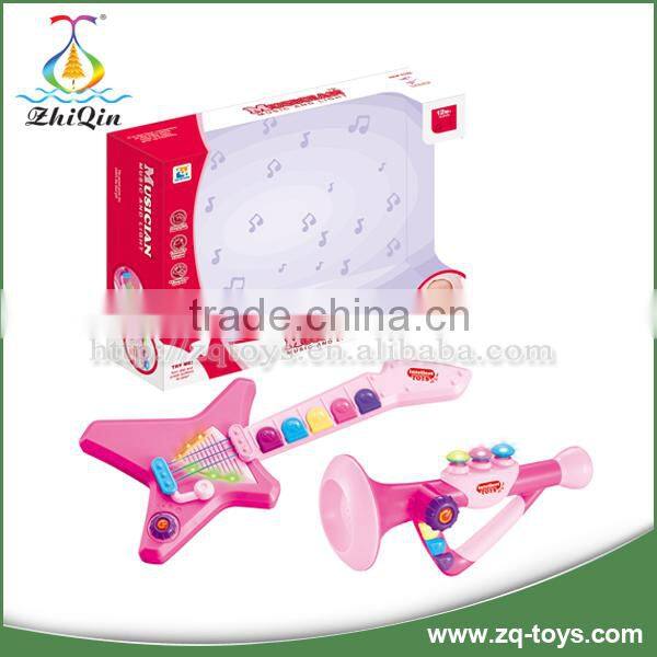 2 in 1 Cartoon musical instrument toy plastic toy trumpet electric bass guitar