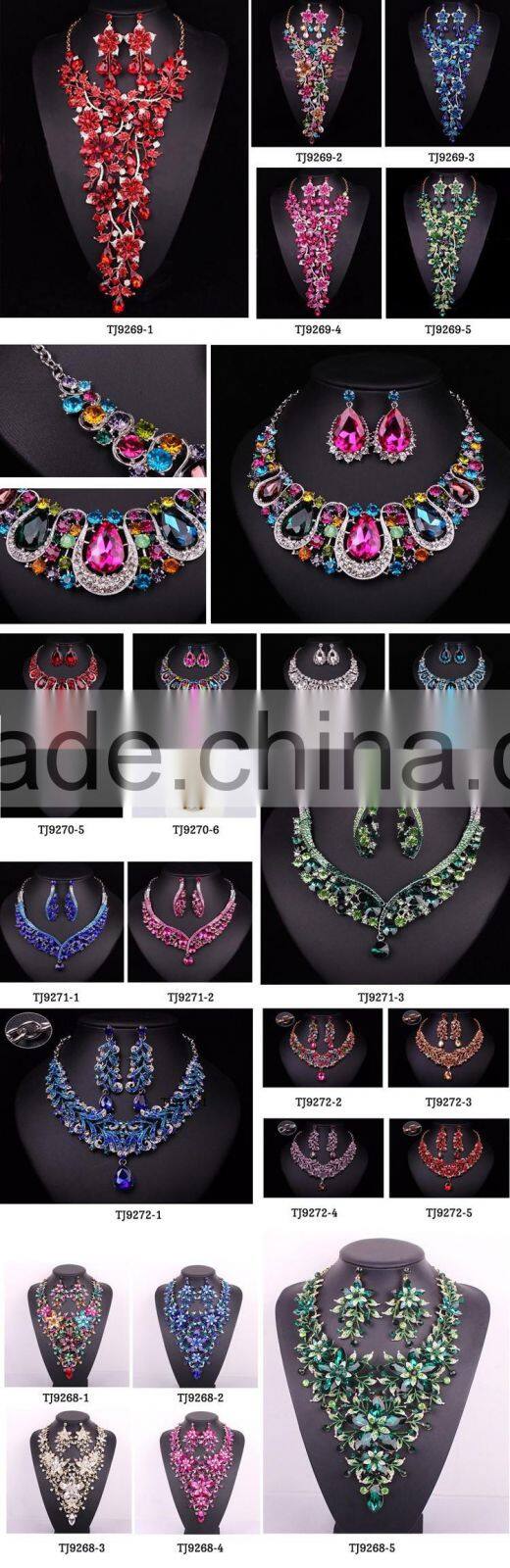 multicolour rhinestone women jewelry set in latest design/wedding necklace and earring sets