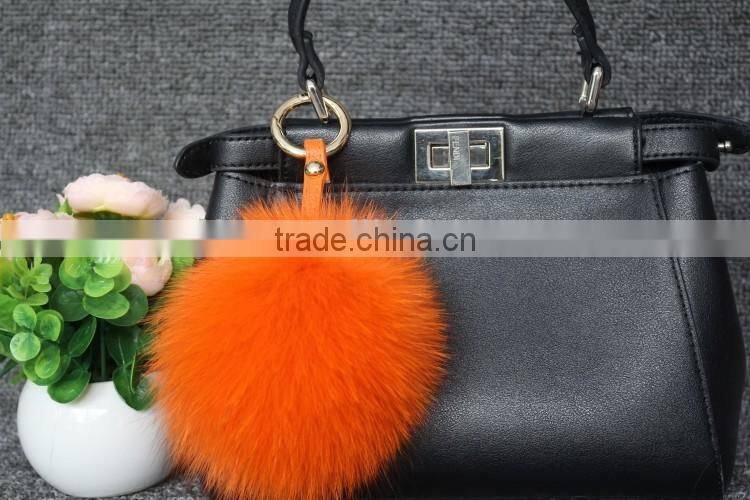 New Design Real Fur KeyChain Key Ring fox Fur Pom Pom Fox Keyrings Accessory For Valentine's Day