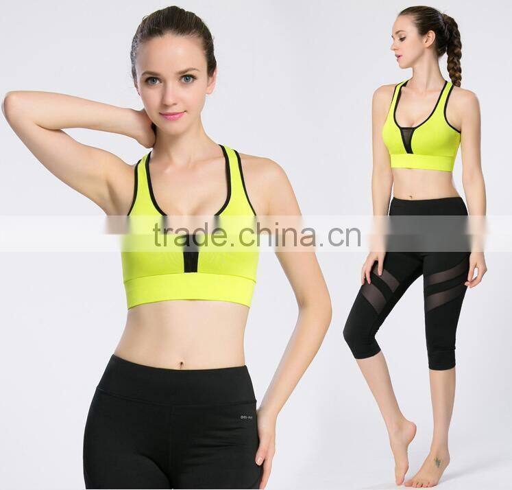 2016 New Design Fashion Mesh Sexy Sport Wear Yoga Bra With Removable Pads