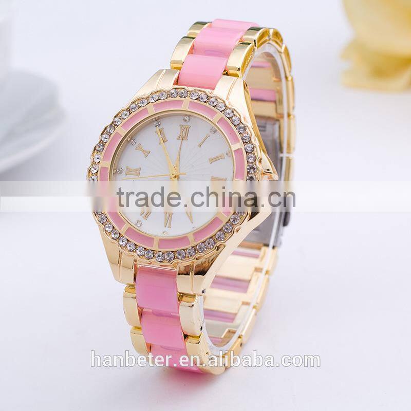 Full steel blingbling gold bezel geneva diamond quartz watches