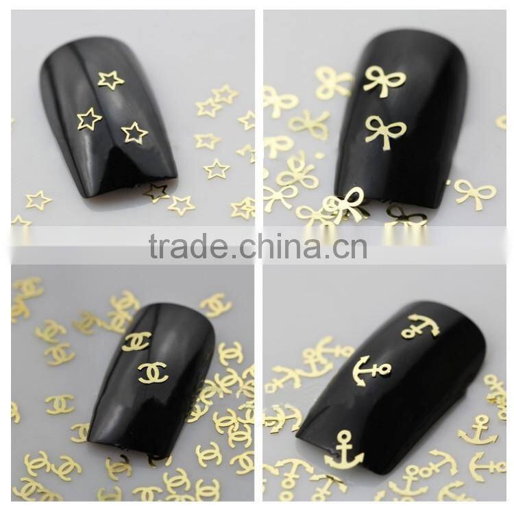 2016 Factory Price Beautiful Shiny Mixed Design Nail Art Decoration Acrylic Nail Tips Metal Slice Sticker