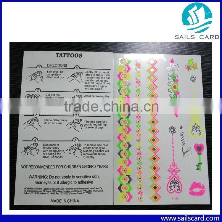 Custom Design skin safe temporary tattoo sticker fluorescent tattoo sticker