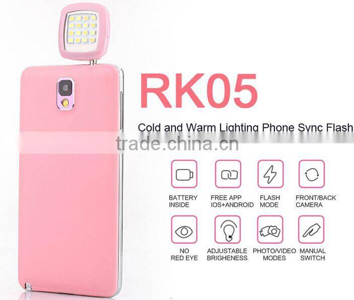 TOP Quality Mobile Phone Selfie Stick RK05 Portable Mini 16 Leds LED Flash Light RK05