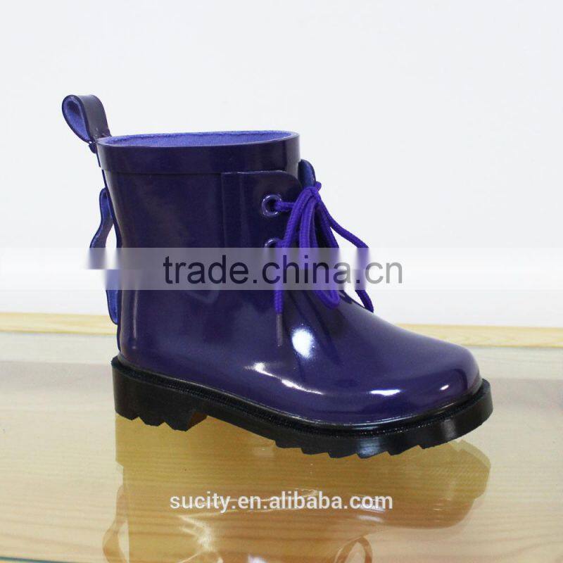 red kids jelly ankle western rubber rain boots with shoelace