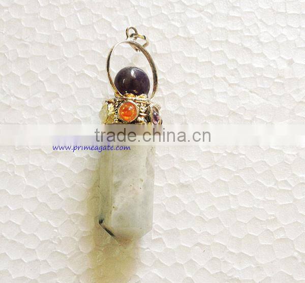 Rainbow Moonstone Chakra Pencil Pendants | Wholesale Metaphysical Jewellery | Khambhat Agate Exports | INDIA