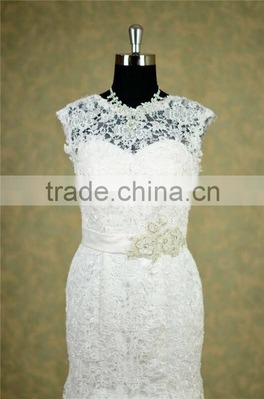 Real photo French Lace long train wedding dress with sleeve